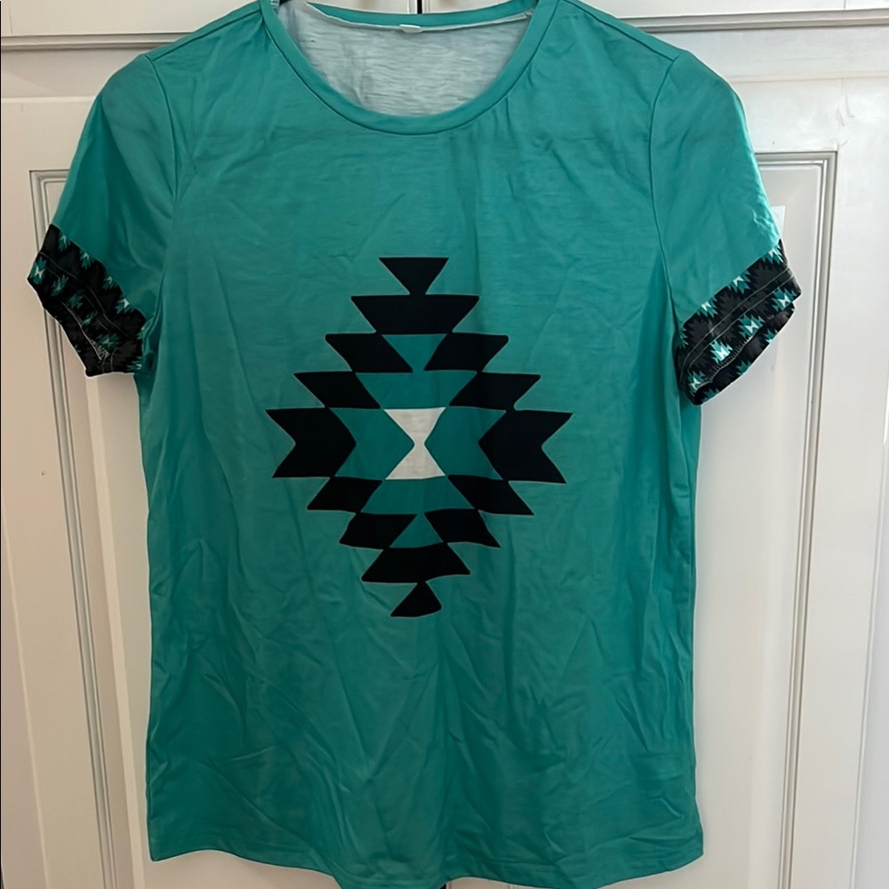 Teal Geometric Print Women's Top